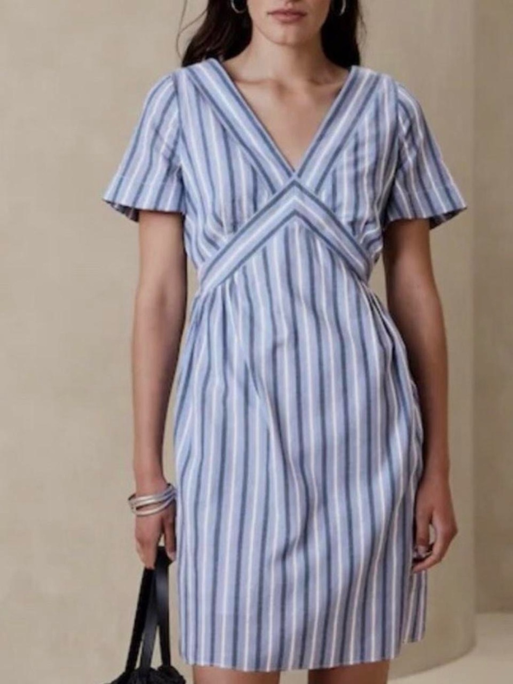 NWT Banana Republic Blue Striped Flutter Sleeve Mini Dress Women's Small Summer